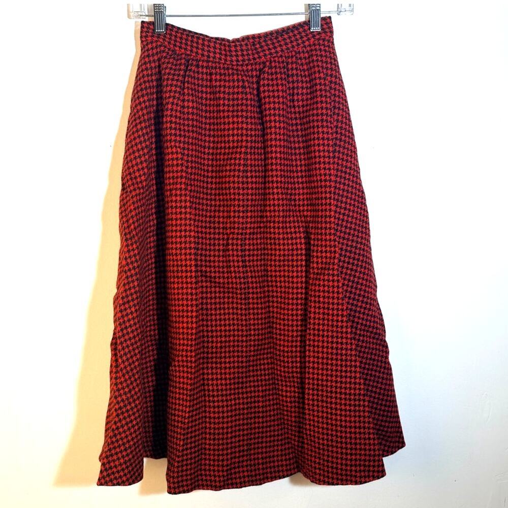 Vintage Jaeger Wool Red Houndstooth Women's Skirt